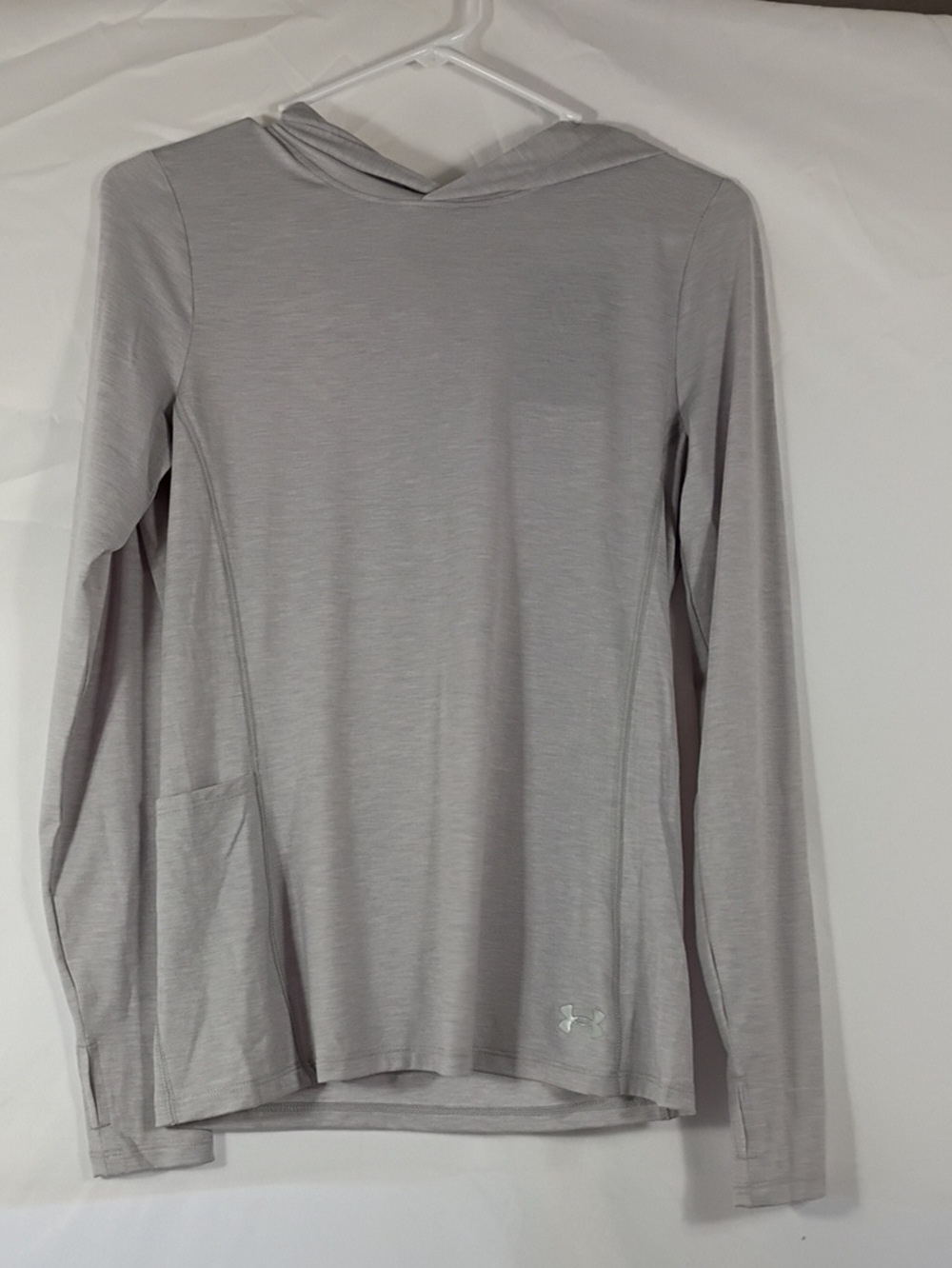 NWT Under Armour Light Gray Long Loose Sleeve Hooded Top Women's Size XS Workout